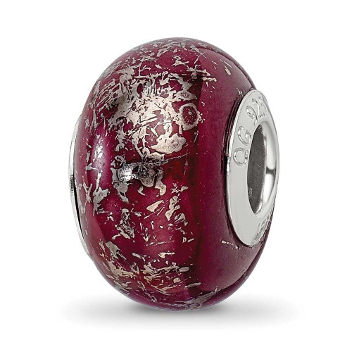 Image of Sterling Silver Reflections Dark Red w/Platinum Foil Ceramic Bead