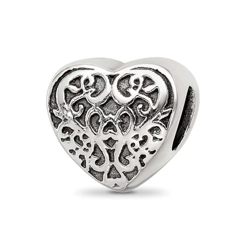 Image of Sterling Silver Reflections Filigree Heart Bead