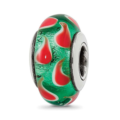 Image of Sterling Silver Reflections Green / Red Hand-blown Glass Bead