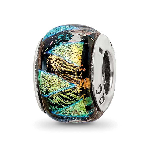 Image of Sterling Silver Reflections Green Dichroic Glass Bead QRS1470
