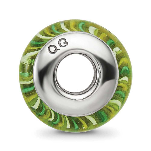 Image of Sterling Silver Reflections Green Hand-blown Glass Bead QRS650