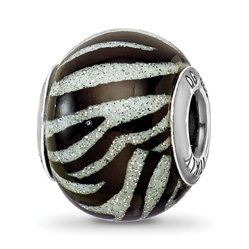 Sterling Silver Reflections Italian Black & White Stripes Glass Bead