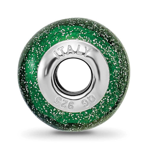 Image of Sterling Silver Reflections Italian Green w/Silver Glitter Glass Bead