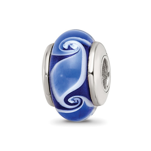 Sterling Silver Reflections Kids Blue Hand-blown Glass Bead QRS915