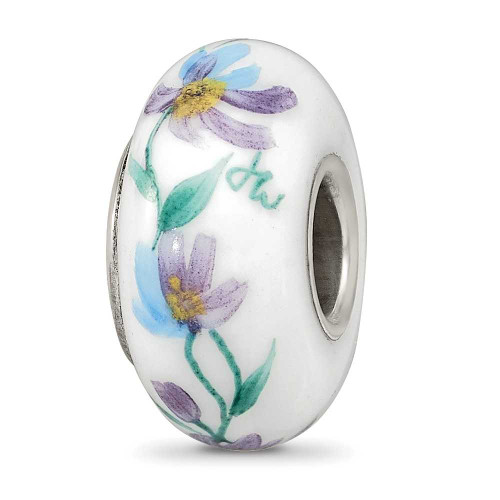 Image of Sterling Silver Reflections Misty Morning Flowers Fenton Glass Bead