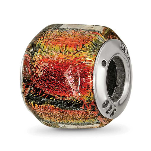 Image of Sterling Silver Reflections Orange Dichroic Glass Bead QRS1480