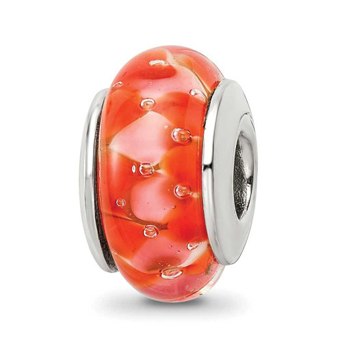 Image of Sterling Silver Reflections Orange Hand-blown Glass Bead QRS616