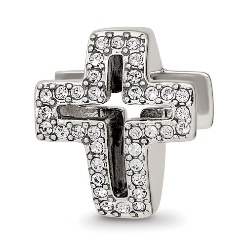 Sterling Silver Reflections Pave Open Cross Bead