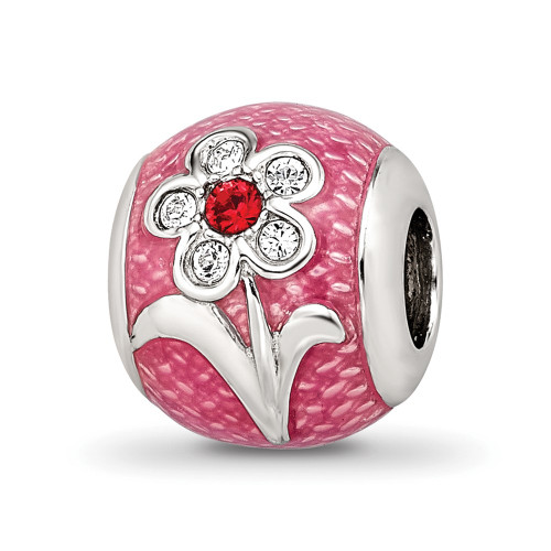 Sterling Silver Reflections Pink Enameled w/ Flower Bead