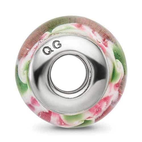 Image of Sterling Silver Reflections Pink/Green Hand-blown Glass Bead QRS600