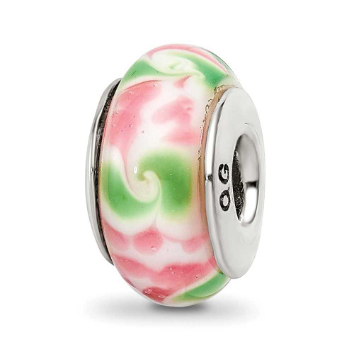 Image of Sterling Silver Reflections Pink/Green Hand-blown Glass Bead QRS600