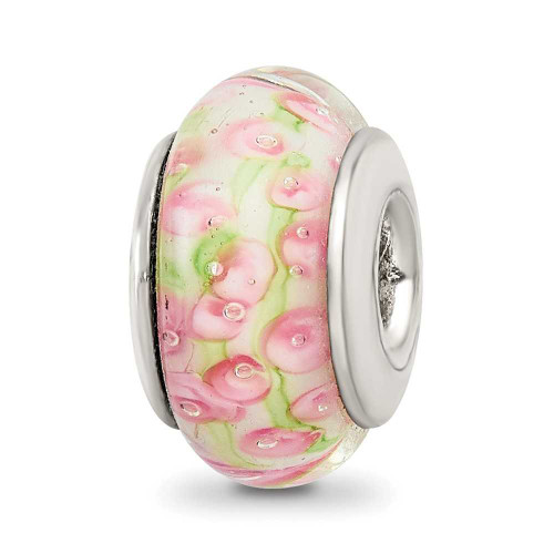 Image of Sterling Silver Reflections Pink/Green Hand-blown Glass Bead QRS611