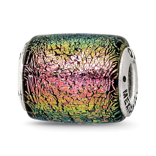 Image of Sterling Silver Reflections Purple Dichroic Glass Barrel Bead