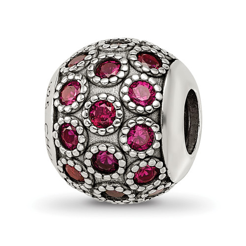 Sterling Silver Reflections Red Corundum Antiqued Bead