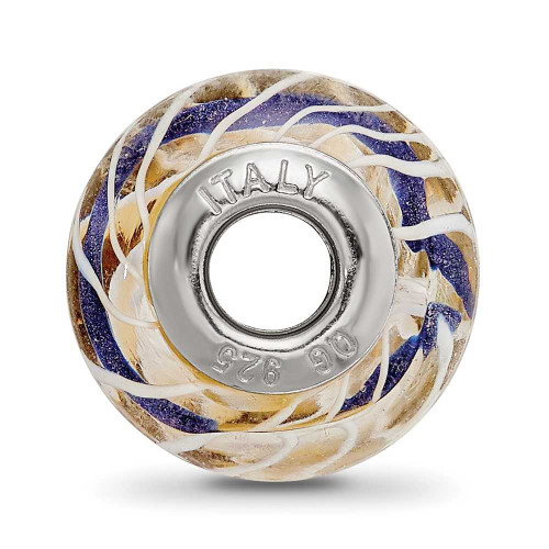 Image of Sterling Silver Reflections White Woven w/ Blue Stripe Glass Bead