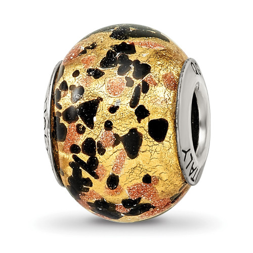 Sterling Silver Reflections Yellow/Black Italian Murano Bead QRS1520
