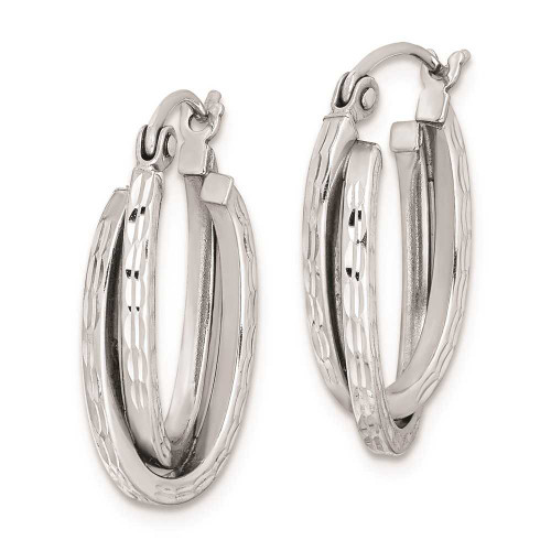 Image of 20mm Sterling Silver Rhodium Plated Textured Double Oval Hoop Earrings