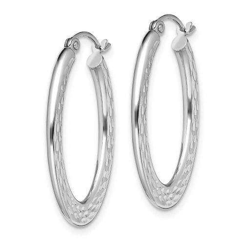 Image of 25mm Sterling Silver Rhodium Plated Textured Oval Hoop Earrings QE8265