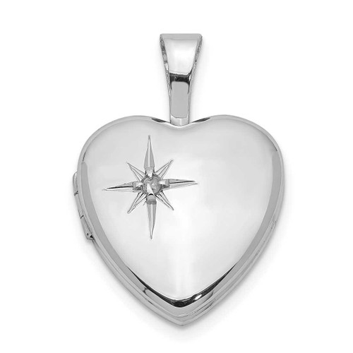 Image of Sterling Silver Rhodium-plated & Diamond Polished 12mm Heart Locket Pendant