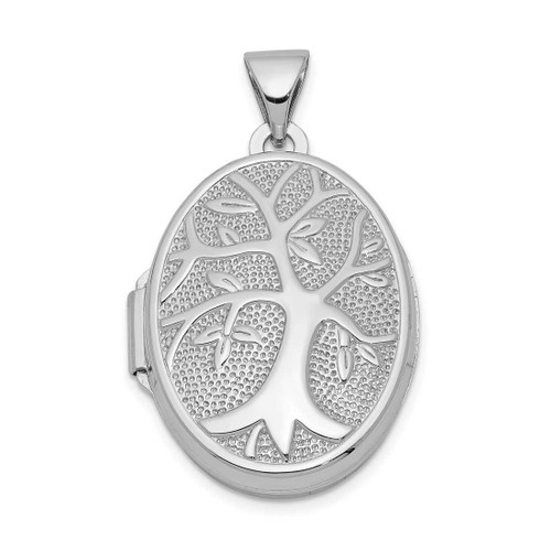 Image of Sterling Silver Rhodium-plated 21x16mm Oval Tree Locket Pendant