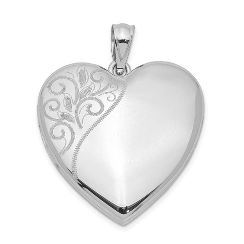 Image of Sterling Silver Rhodium-plated 24mm Polished Swirl Heart Locket Pendant
