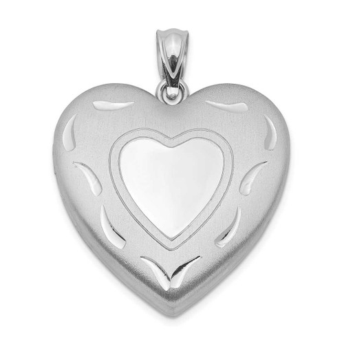 Image of Sterling Silver Rhodium-plated 24mm Shiny-Cut Heart Locket Pendant