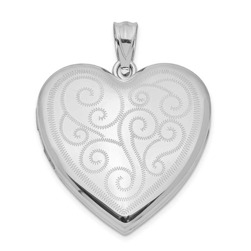 Image of Sterling Silver Rhodium-plated 24mm Swirl Design Heart Locket Pendant