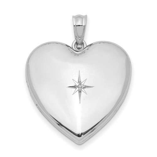 Image of Sterling Silver Rhodium-plated 24mm w/ Diamond Star Design Heart Locket Pendant