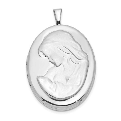 Image of Sterling Silver Rhodium-plated 26mm Mother and Baby Oval Locket Pendant