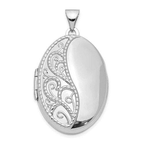 Image of Sterling Silver Rhodium-plated 26mm Scroll Oval Locket Pendant