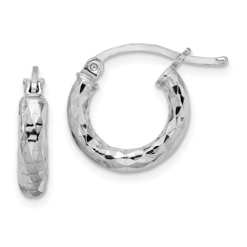 22mm Sterling Silver Rhodium-Plated 3.00mm Shiny-Cut Hoop Earrings QE3543