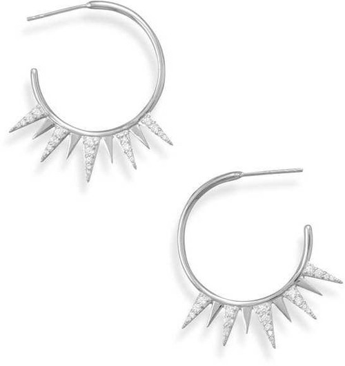 Image of Sterling Silver Rhodium-plated 3/4 Circle CZ Spike Earrings