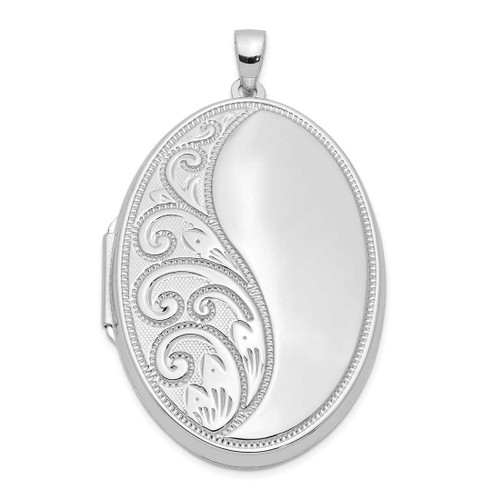 Image of Sterling Silver Rhodium-plated 38mm Scroll Oval Locket Pendant