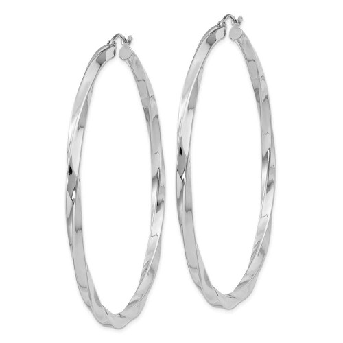 Image of 62mm Sterling Silver Rhodium-Plated 3mm Polished Twisted Hoop Earrings QE4591 Image of 62mm Sterling Silver Rhodium-Plated 3mm Polished Twisted Hoop Earrings QE4591