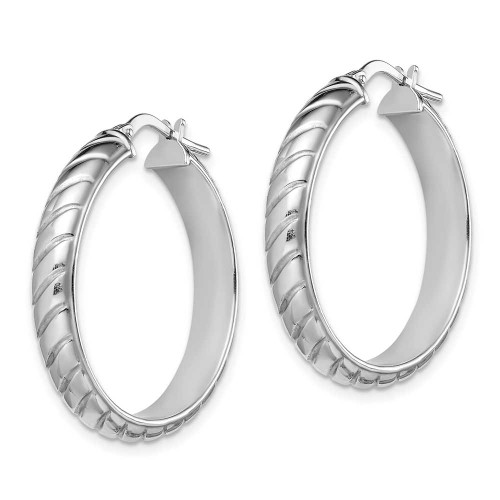 Image of 31.4mm Sterling Silver Rhodium-Plated 5mm Textured Hinged Hoop Earrings