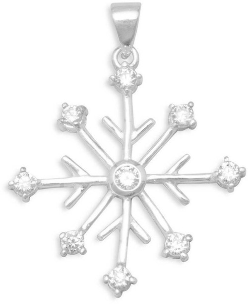 Image of Sterling Silver Rhodium-plated 8 Point Snowflake/9 CZ Pendant