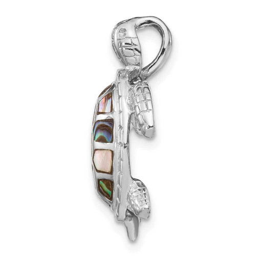 Image of Sterling Silver Rhodium-plated Abalone Textured Turtle Slide Pendant
