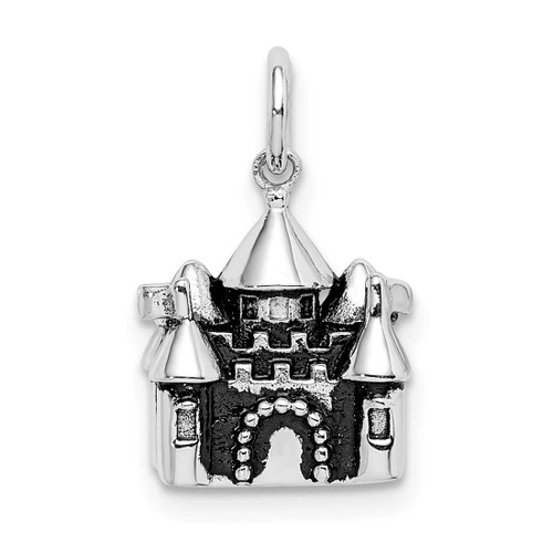 Image of Sterling Silver Rhodium-plated Antiqued Castle Pendant