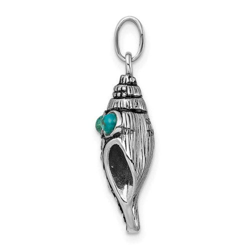 Image of Sterling Silver Rhodium-Plated Antiqued Simulated Turquoise Shell Pendant