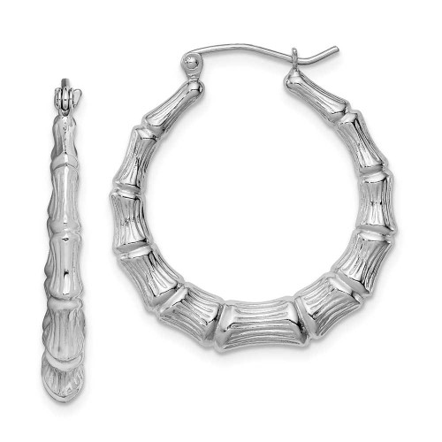 Image of 29mm Sterling Silver Rhodium-Plated Bamboo-Style Hoop Earrings QE4711
