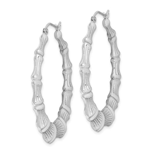 Image of 37mm Sterling Silver Rhodium-Plated Bamboo-Style Hoop Earrings QE4715