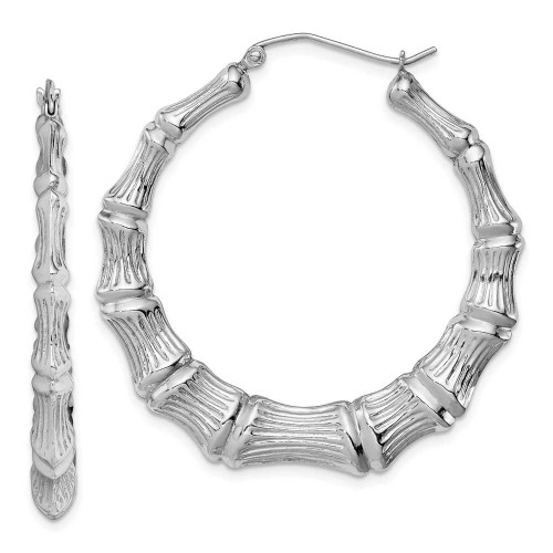 Image of 37mm Sterling Silver Rhodium-Plated Bamboo-Style Hoop Earrings QE4715