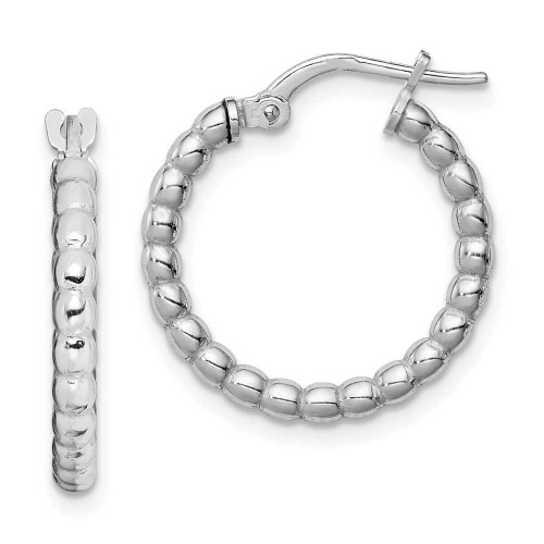 Image of 21mm Sterling Silver Rhodium-Plated Beaded Hinged Hoop Earrings QE11656