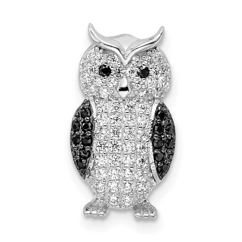 Image of Sterling Silver Rhodium-Plated Black & White CZ Owl Slide Pendant