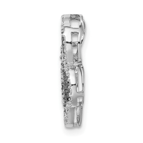 Sterling Silver Rhodium-Plated Black/White CZ Paw Print Pendant