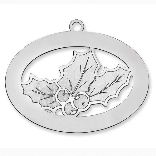 Image of Sterling Silver Rhodium-plated Blank Christmas Holly Ornament