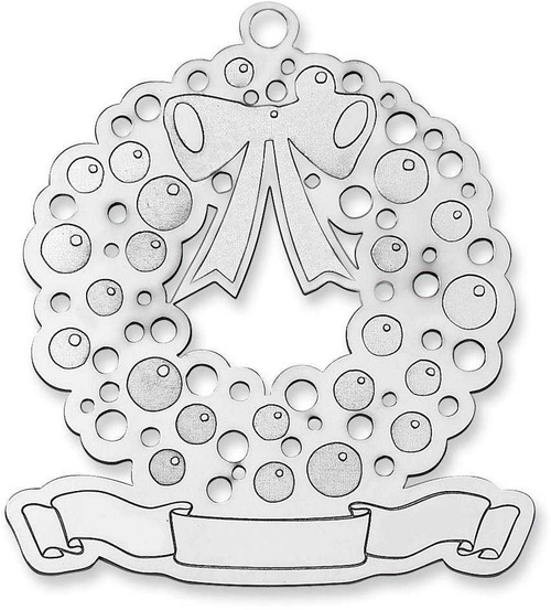 Image of Sterling Silver Rhodium-plated Blank Christmas Wreath Ornament QQ343B