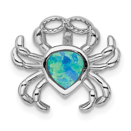 Sterling Silver Rhodium-Plated Blue Inlay Lab-Created Opal Crab Slide Pendant