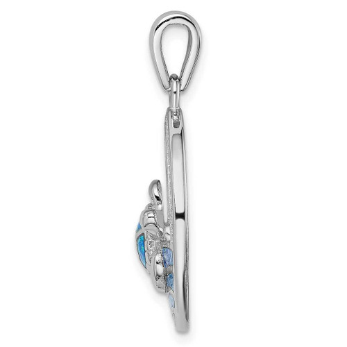 Image of Sterling Silver Rhodium-Plated Blue Inlay Lab-Created Opal Turtle Pendant QP4871