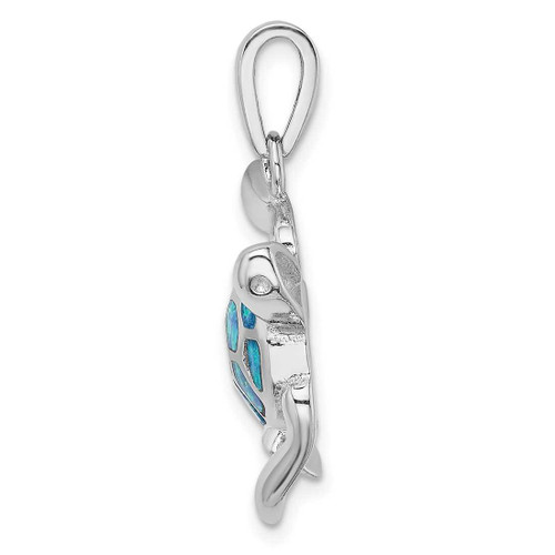 Image of Sterling Silver Rhodium-Plated Blue Inlay Lab-Created Opal Turtle Pendant QP4873